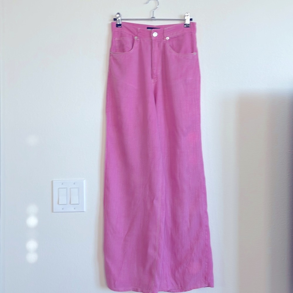 Zara Pink Silky Textured Pattern High Wait Wide Leg Pants